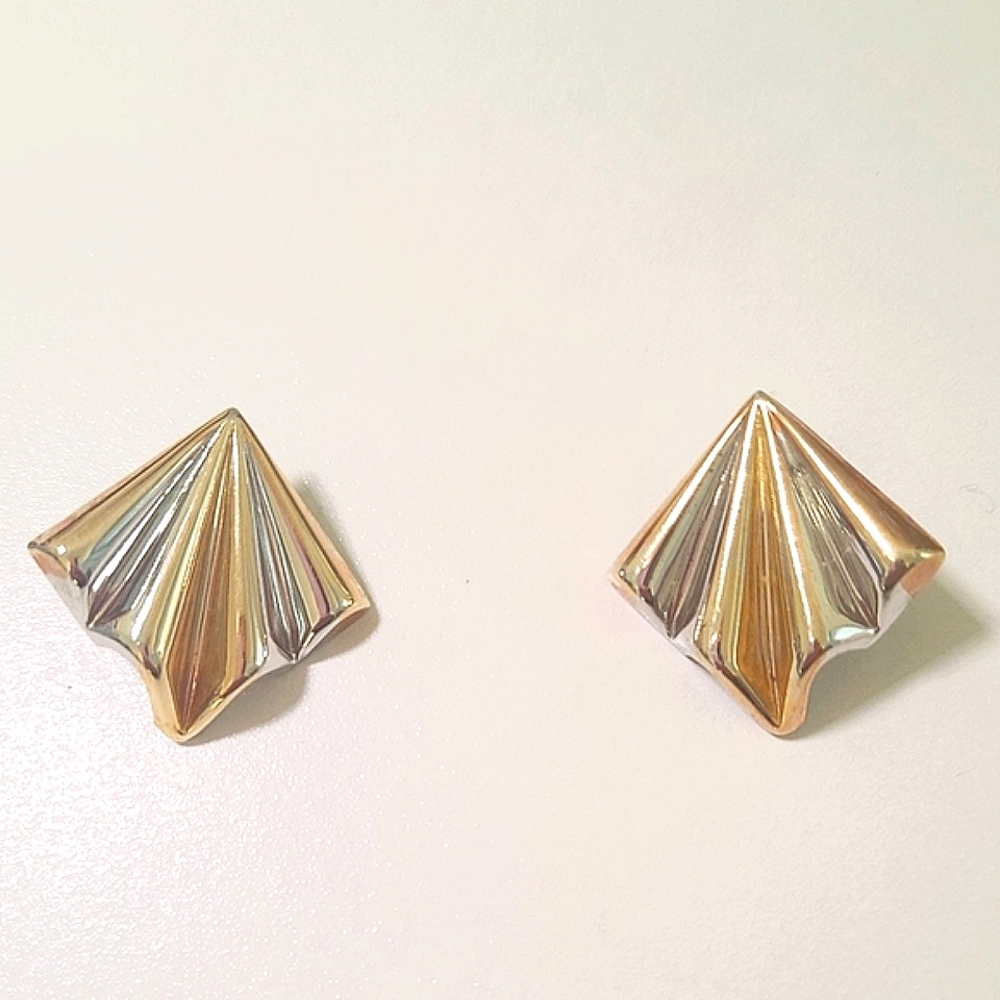 Vintage Yellow and White Gold Earrings 1990